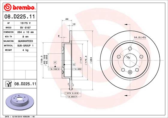 Bremsscheibe Hinterachse Brembo 08.D225.11