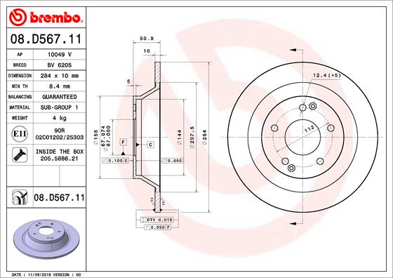 Bremsscheibe Hinterachse Brembo 08.D567.11