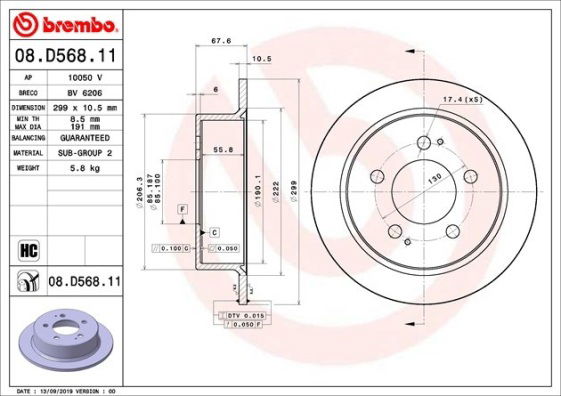Bremsscheibe Hinterachse Brembo 08.D568.11