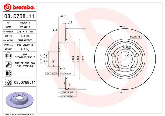 Brembo Bremsscheibe Hinterachse  08.D758.11