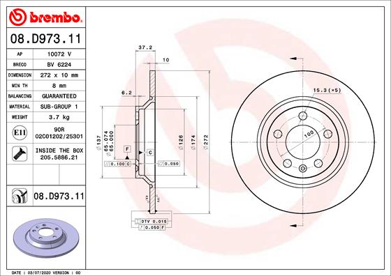 Brembo Bremsscheibe Hinterachse  08.D973.11