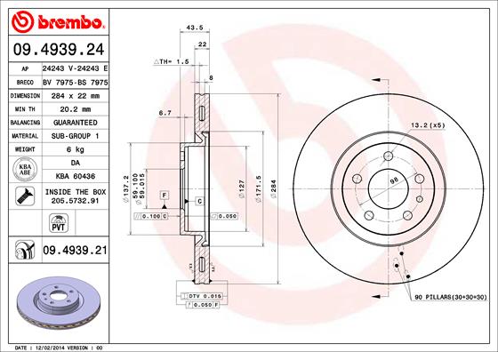 Bremsscheibe Vorderachse Brembo 09.4939.21