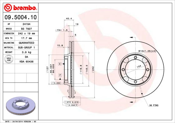 Bremsscheibe Vorderachse Brembo 09.5004.10