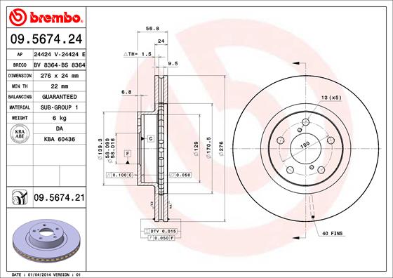 Bremsscheibe Vorderachse Brembo 09.5674.21