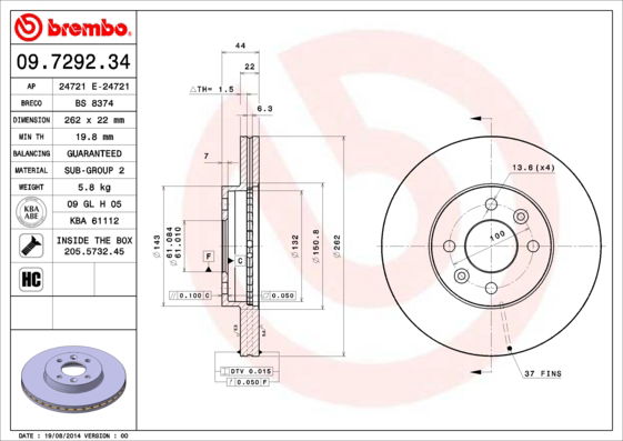 Bremsscheibe Vorderachse Brembo 09.7292.34