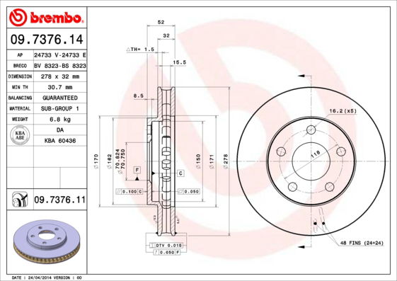 Bremsscheibe Vorderachse Brembo 09.7376.11