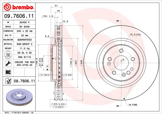 Bremsscheibe Vorderachse Brembo 09.7606.11