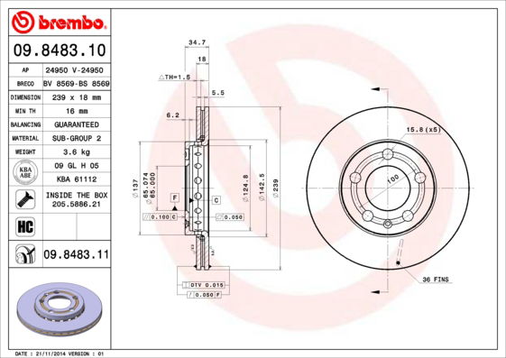 Bremsscheibe Vorderachse Brembo 09.8483.11