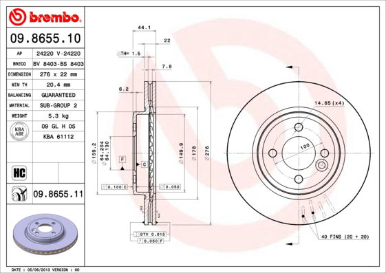 Brembo Bremsscheibe Vorderachse  09.8655.10