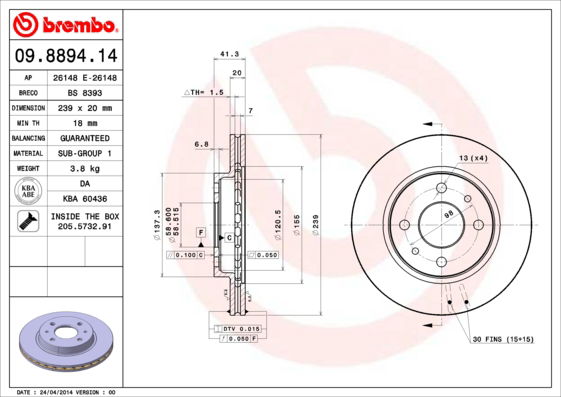 Bremsscheibe Vorderachse Brembo 09.8894.14
