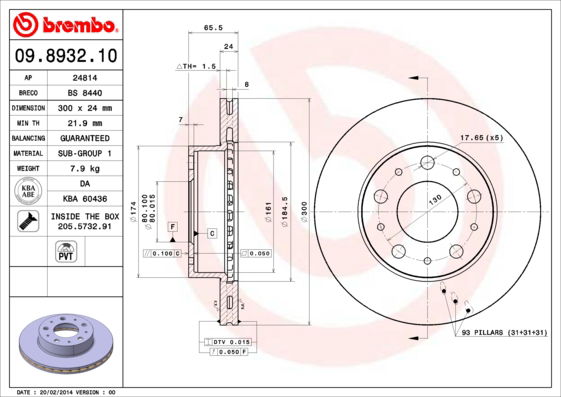 Bremsscheibe Vorderachse Brembo 09.8932.10