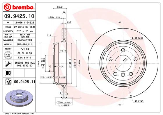 Bremsscheibe Hinterachse Brembo 09.9425.11