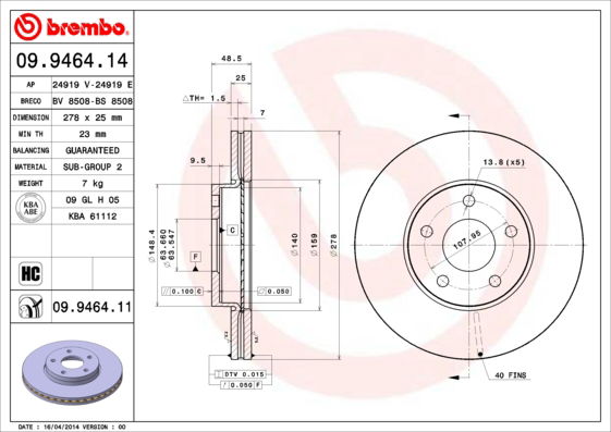 Bremsscheibe Vorderachse Brembo 09.9464.11