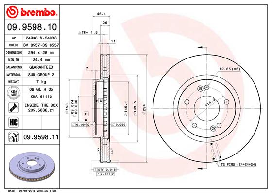 Bremsscheibe Vorderachse Brembo 09.9598.10