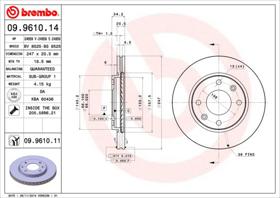 Bremsscheibe Vorderachse Brembo 09.9610.14