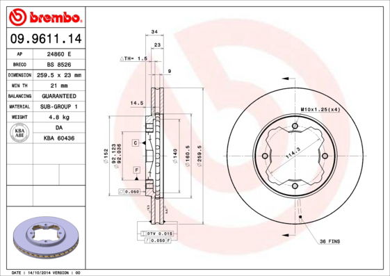 Bremsscheibe Vorderachse Brembo 09.9611.14