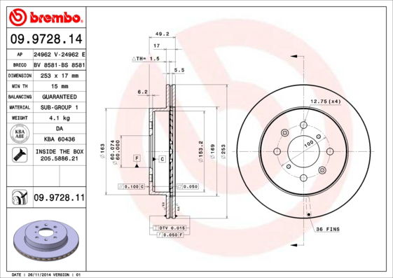 Bremsscheibe Vorderachse Brembo 09.9728.11