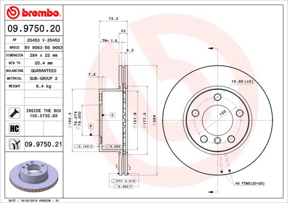 Bremsscheibe Vorderachse Brembo 09.9750.21