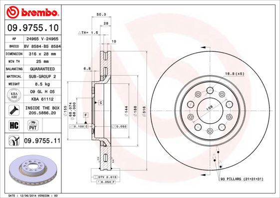 Bremsscheibe Vorderachse Brembo 09.9755.11