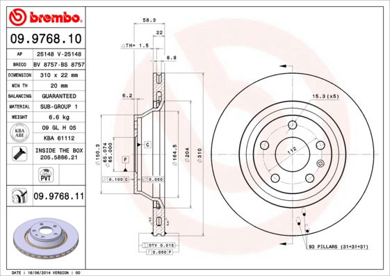 Bremsscheibe Hinterachse Brembo 09.9768.11