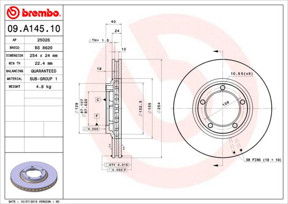 Bremsscheibe Vorderachse Brembo 09.A145.10