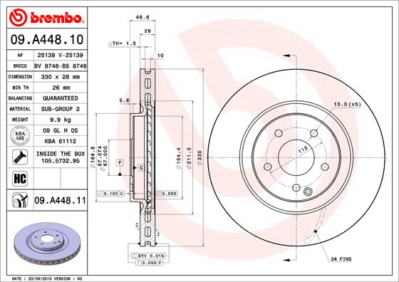 Bremsscheibe Vorderachse Brembo 09.A448.11