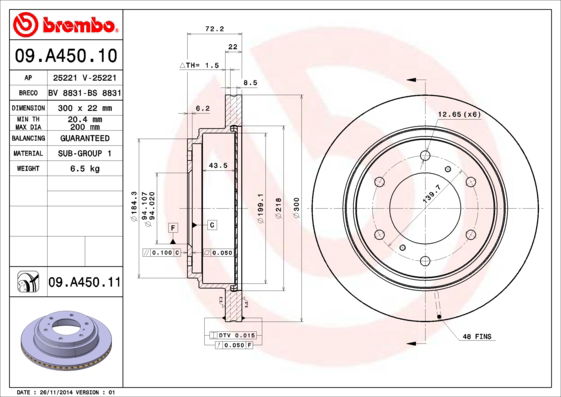 Bremsscheibe Hinterachse Brembo 09.A450.11