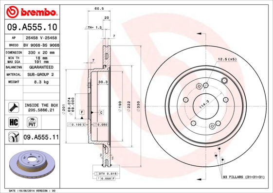 Bremsscheibe Hinterachse Brembo 09.A555.11