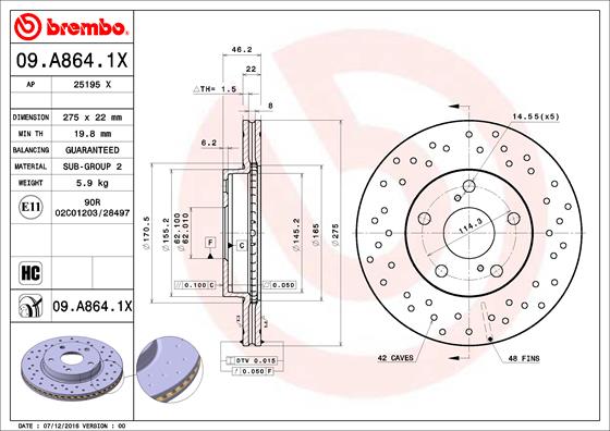 Bremsscheibe Vorderachse Brembo 09.A864.1X