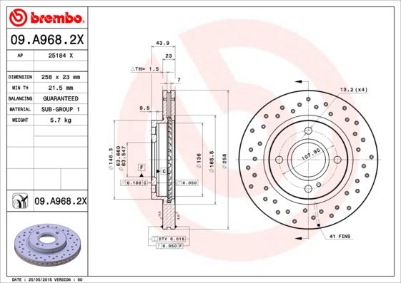 Bremsscheibe Vorderachse Brembo 09.A968.2X