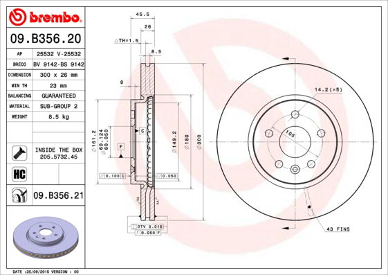 Bremsscheibe Vorderachse Brembo 09.B356.21