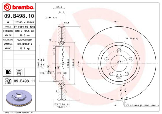 Bremsscheibe Vorderachse Brembo 09.B498.11