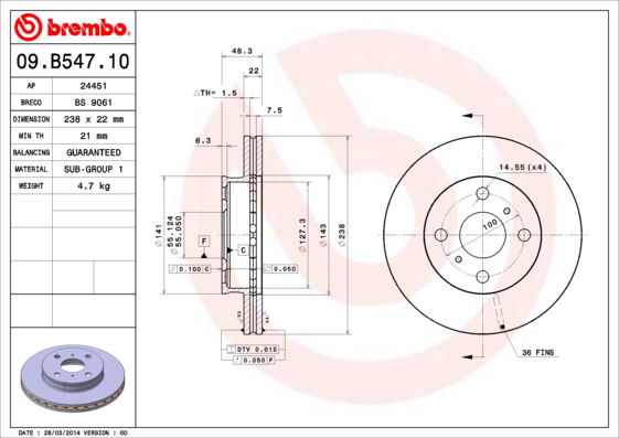 Bremsscheibe Vorderachse Brembo 09.B547.10