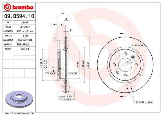 Bremsscheibe Vorderachse Brembo 09.B594.10