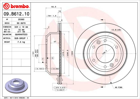 Bremsscheibe Hinterachse Brembo 09.B612.10