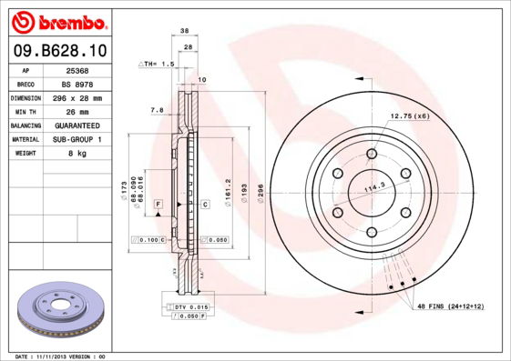 Bremsscheibe Vorderachse Brembo 09.B628.10