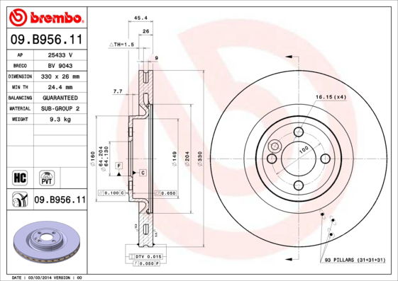 Bremsscheibe Vorderachse Brembo 09.B956.11