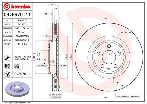 Bremsscheibe Vorderachse Brembo 09.B970.11