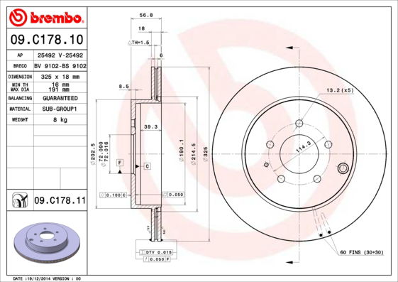 Bremsscheibe Hinterachse Brembo 09.C178.11