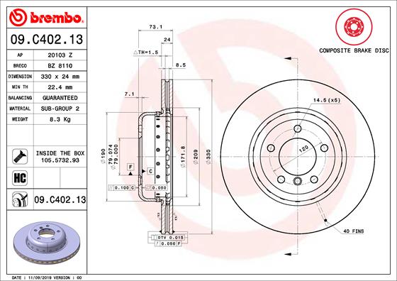 Bremsscheibe Vorderachse Brembo 09.C402.13