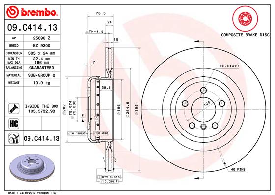 Bremsscheibe Hinterachse Brembo 09.C414.13