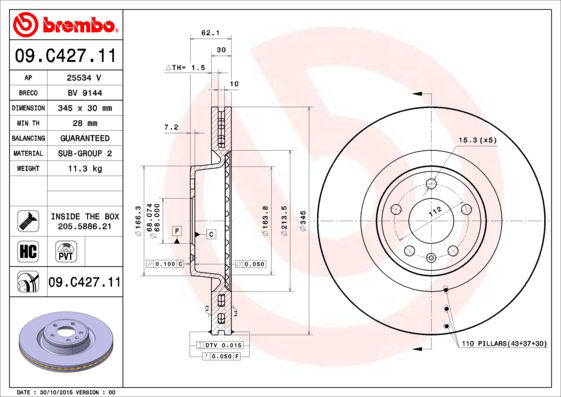 Bremsscheibe Vorderachse Brembo 09.C427.11