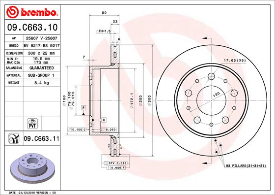 Bremsscheibe Hinterachse Brembo 09.C663.11