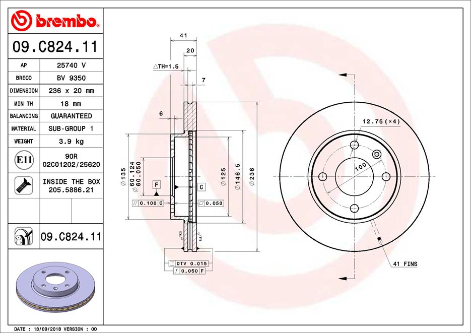 Bremsscheibe Vorderachse Brembo 09.C824.11