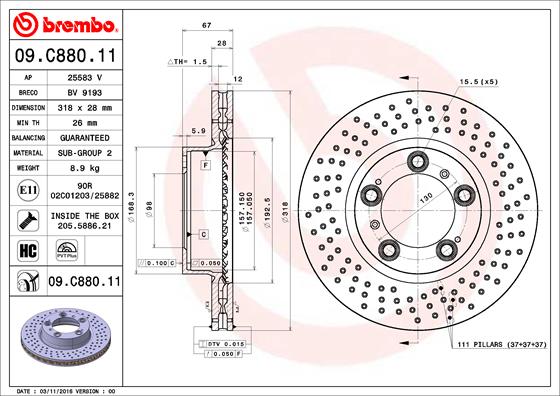 Bremsscheibe Vorderachse Brembo 09.C880.11