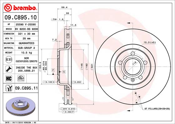 Bremsscheibe Vorderachse Brembo 09.C895.11