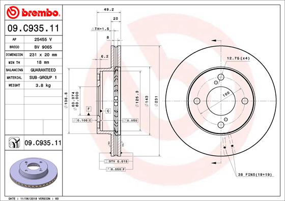 Bremsscheibe Vorderachse Brembo 09.C935.11