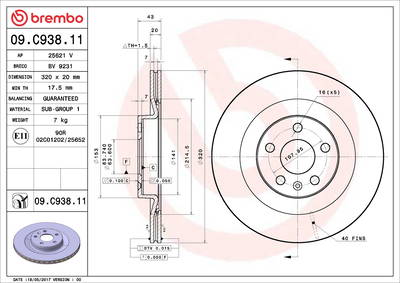 Bremsscheibe Hinterachse Brembo 09.C938.11