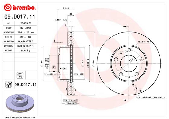 Bremsscheibe Vorderachse Brembo 09.D017.11