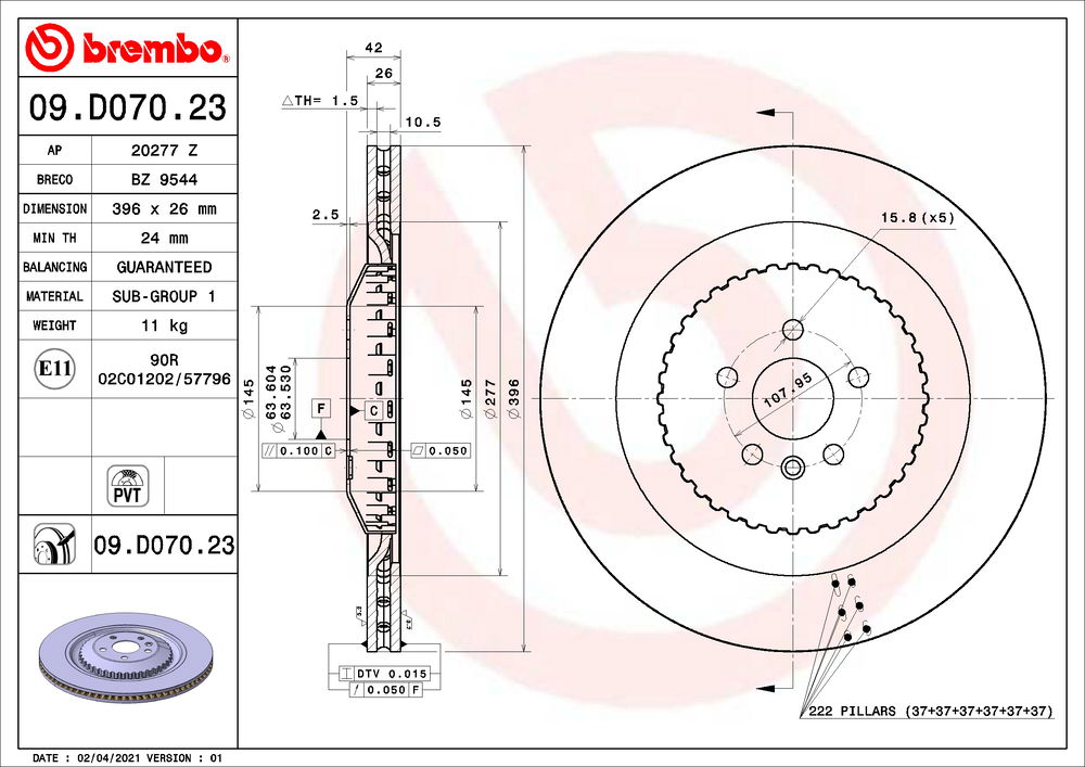 Bremsscheibe Hinterachse Brembo 09.D070.23